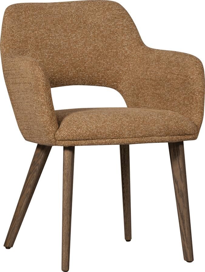 WOOOD | Murat eetkamerstoel geel met houten poot mystic brown | Eetkamerstoelen | Armstoel