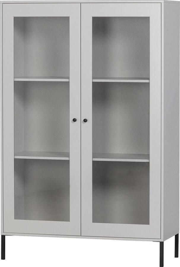 WOOOD | Xam vitrinekast grenen wolkengrijs | Woonkamer meubels | Vitrinekast