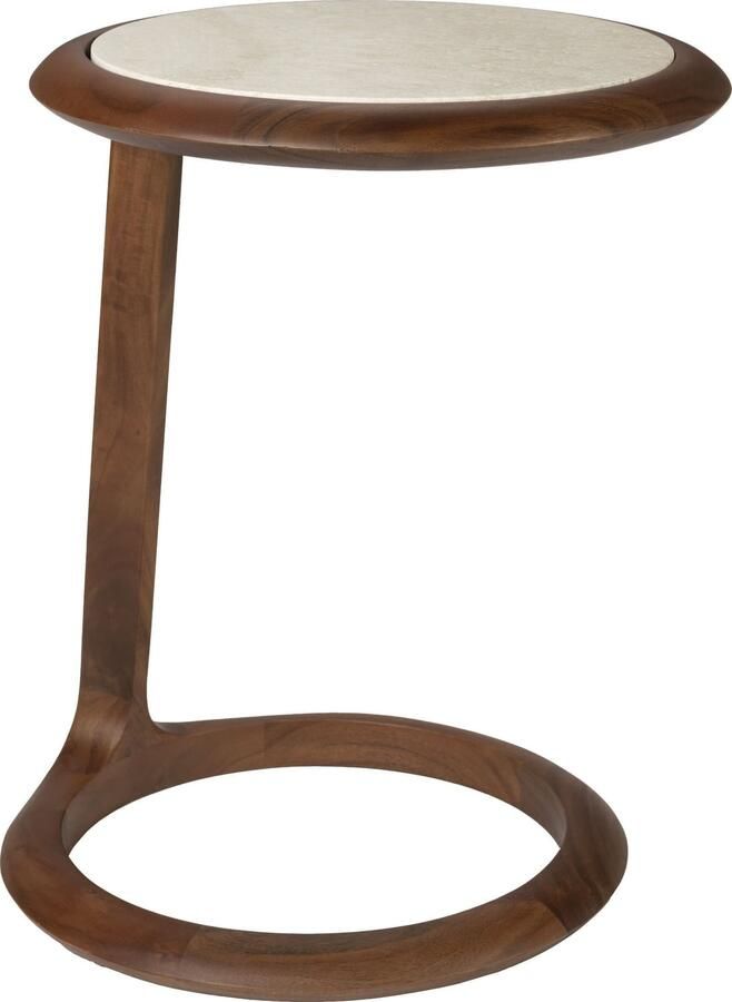 Zuiver Bijzettafel Doppio Travertin en acaciahout 45 x 41cm Bruin Rond - Foto 2