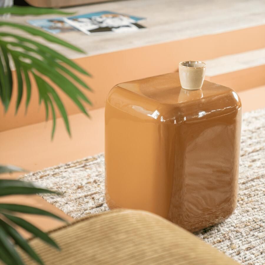 By-Boo Poef Bijzettafel Dixon 34 x 34cm Mosterdgeel Vierkant