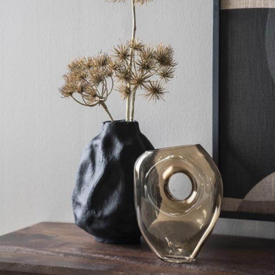 By-Boo Vaas Dent 27cm hoog Zwart