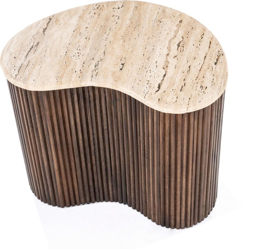 Eleonora Bijzettafel Mari Organisch Mangohout en Travertin 50 x 33cm Bruin