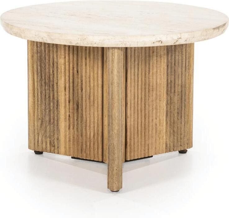 Eleonora Ronde Bijzettafel Sara Mangohout en travertin 60cm Bruin Japandi - Foto 2