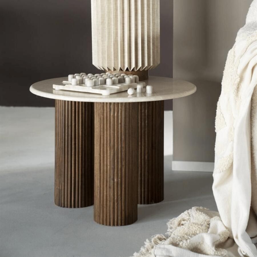 Eleonora Ronde Bijzettafel Xavi Marmer en mangohout 60cm Bruin
