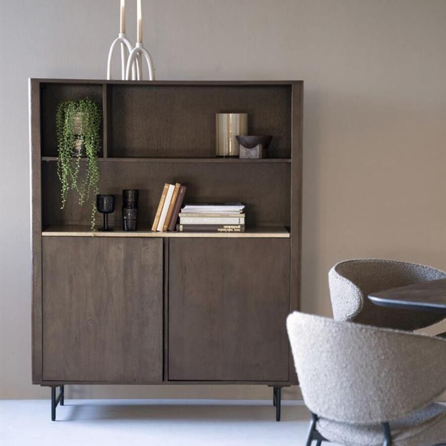 Eleonora Boekenkast Lio Mangohout en Travertin 150 x 120cm Bruin Japandi - Foto 2