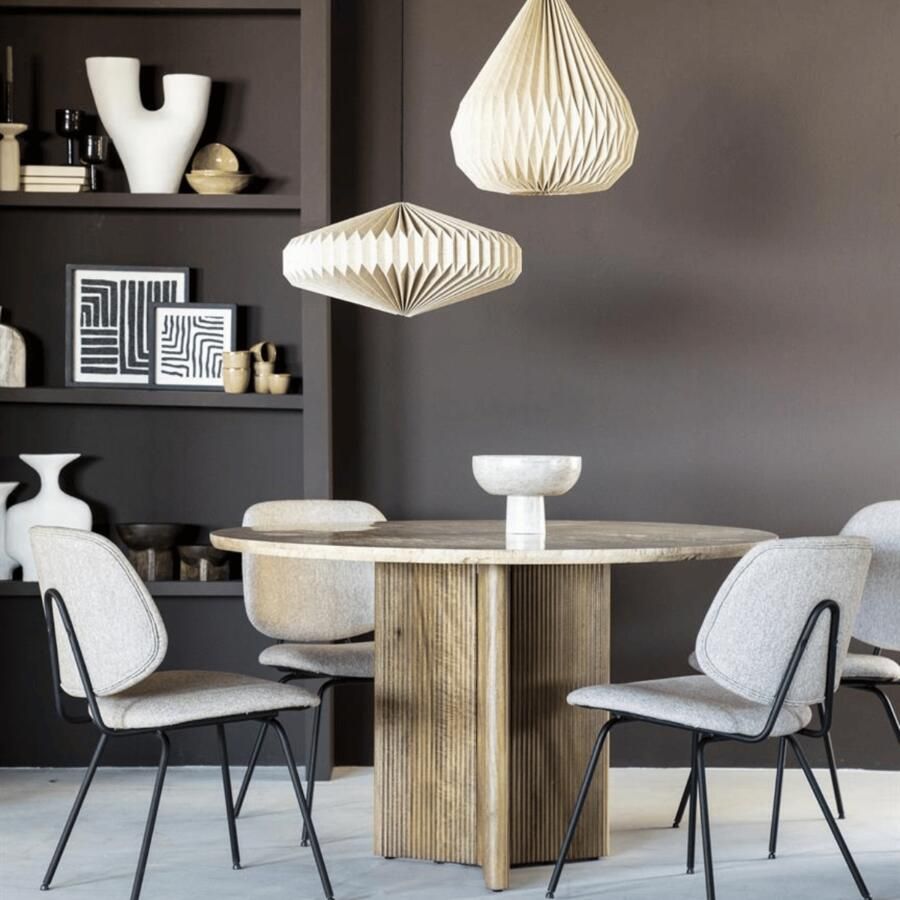 Eleonora Ronde Eettafel Sara Mangohout en travertin 130cm Bruin - Foto 2