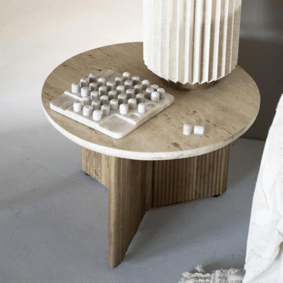 Eleonora Ronde Salontafel Sara Mangohout en travertin 78cm Bruin