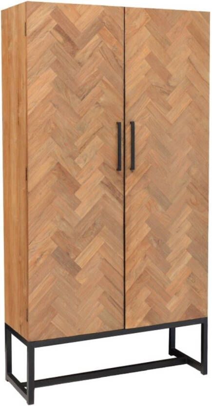 Livingfurn Opbergkast Accent Visgraat Teak en staal 200 x 105cm Hout