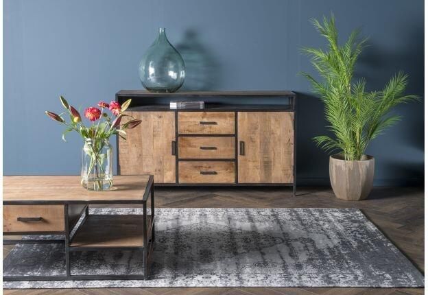 Livingfurn Dressoir Sturdy Open 150 cm Mangohout Gecoat Staal