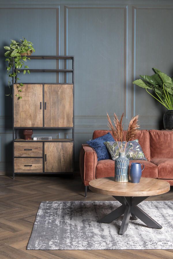 Livingfurn Wandkast Sturdy open 100cm Mangohout Gecoat Staal