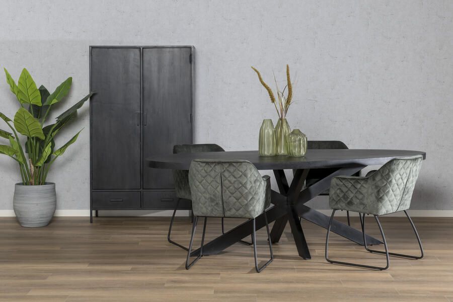 Livingfurn Kabinetkast Kala 40x100x170 Mangohout en Gecoat Staal - Foto 3