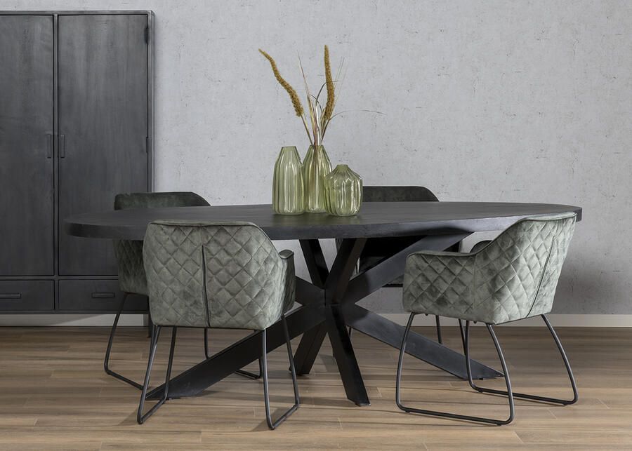 Livingfurn Ovale Eettafel Kala Spider Mangohout en staal 240 x 110cm zwart Ovaal - Foto 3