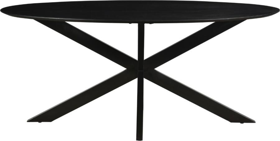 Livingfurn Moderne Eetkamertafel Oslo Oval Zwart Spider Tafelpoot van Acasia Hout en Gecoat Staal 180 cm