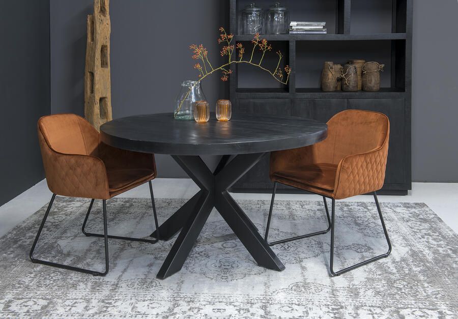 Livingfurn Ronde Zwarte Eetkamertafel Kala Spider Tafelpoten van Mango Hout en Gecoat Staal 130 cm - Foto 4
