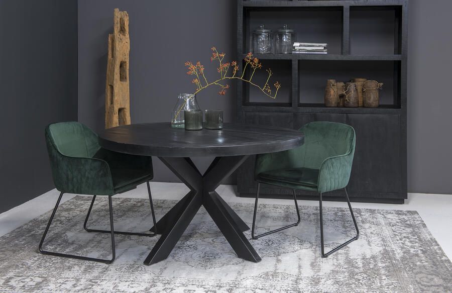 Livingfurn Ronde Zwarte Eetkamertafel Kala Spider Tafelpoten van Mango Hout en Gecoat Staal 130 cm - Foto 3