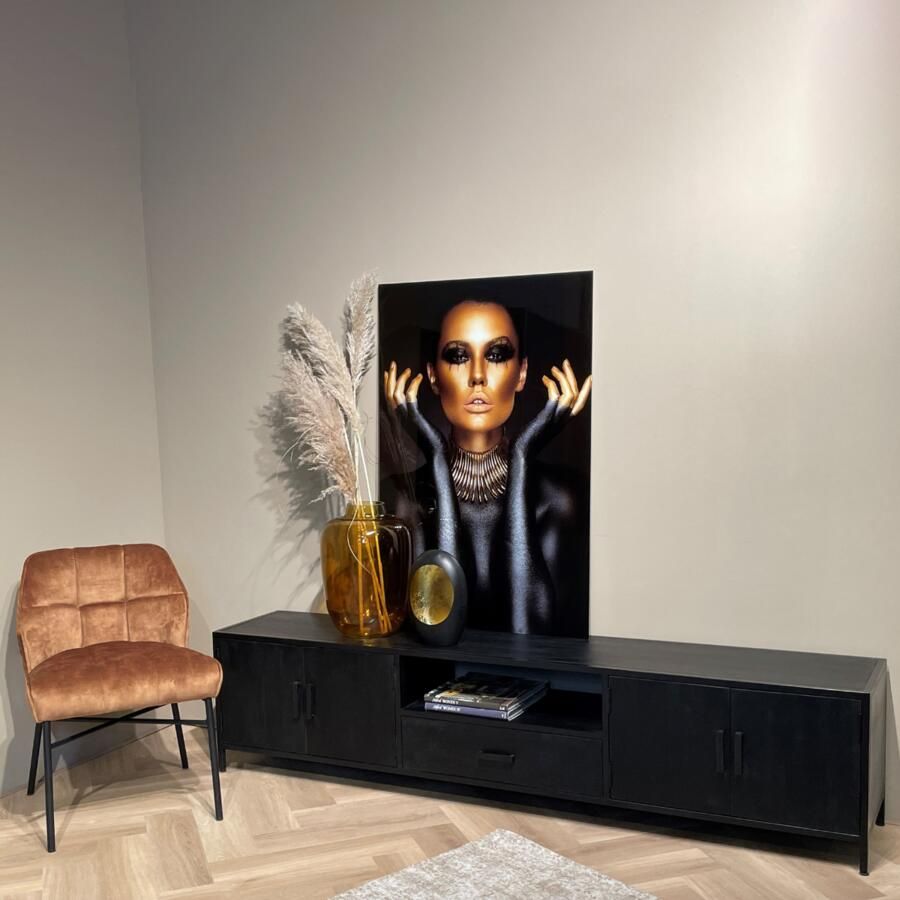 Livingfurn TV Meubel Kala 220 cm Mangohout Gecoat Staal