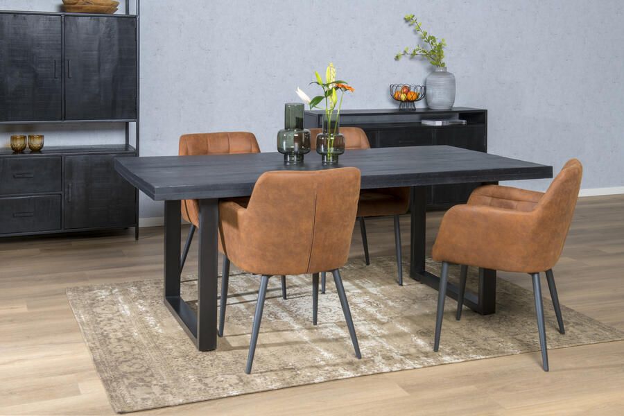 Livingfurn Moderne Eetkamertafel Kala U-Poten van Mango en Hout Gecoat Staal 200 cm Zwart - Foto 3