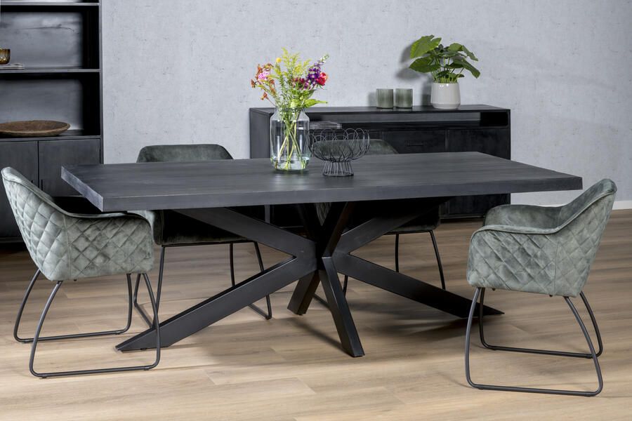 Livingfurn Eettafel Kala Spider Mangohout en staal 180 x 100cm zwart - Foto 3
