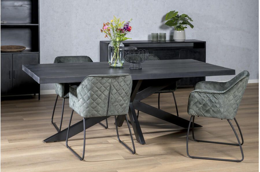 Livingfurn Moderne Zwarte Eetkamertafel Spider Tafelpoten van Mango Hout en Gecoat Staal 240 cm - Foto 4