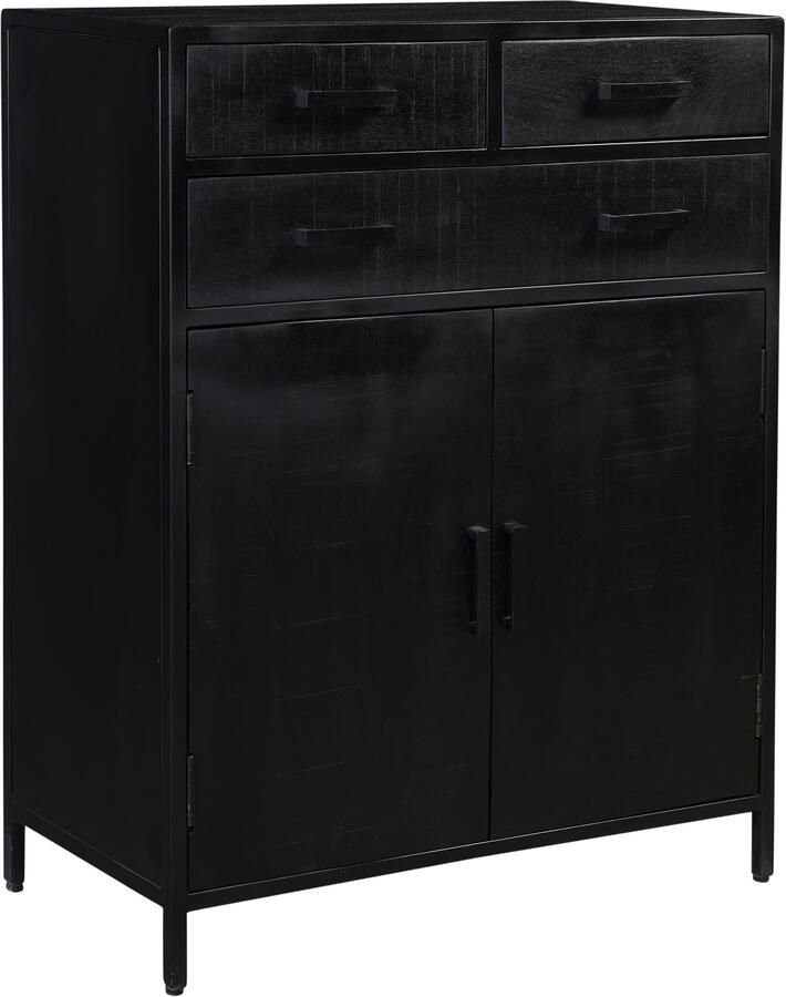 Livingfurn Opbergkast Kala Mangohout en staal 85cm zwart
