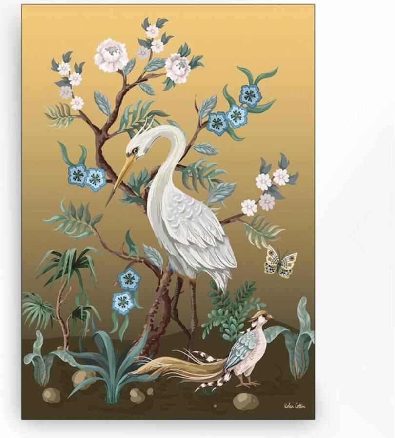 Urban Cotton Wandkleed Birds in zwart frame Small 80 x 110cm Meerkleurig