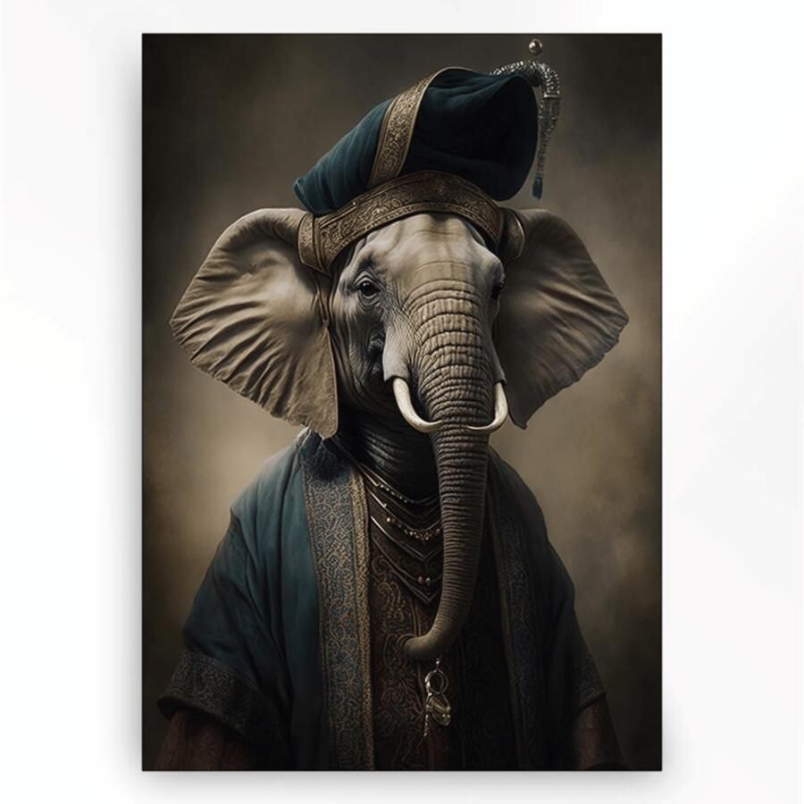Urban Cotton Wandkleed Elephant in zwart frame