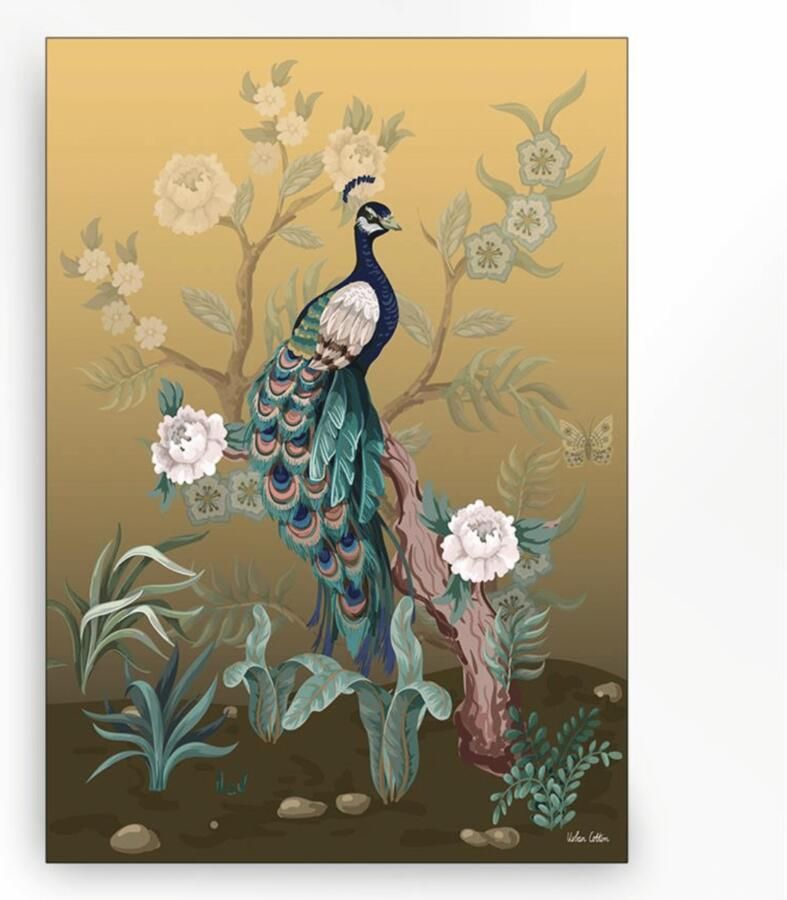 Urban Cotton Wandkleed Peacock in zwart frame