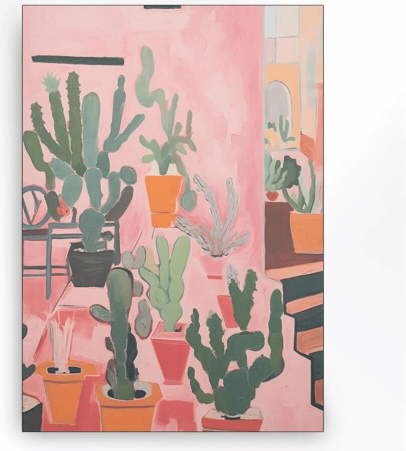 Urban Cotton Wandkleed Cactus Party in zwart frame