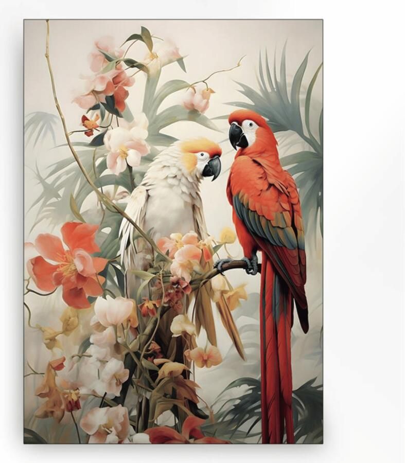 Urban Cotton Wandkleed Lovebirds in zwart frame Small 80 x 110cm Meerkleurig