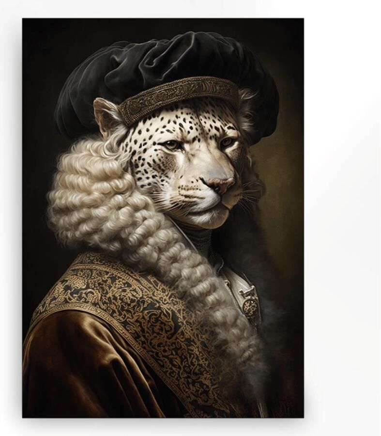 Urban Cotton Wandkleed Snow Leopard in zwart frame