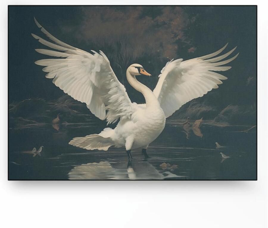 Urban Cotton Wandkleed Swan Lake in zwart frame