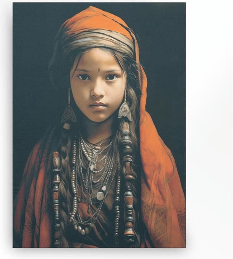 Urban Cotton Wandkleed Traditional Girl in zwart frame