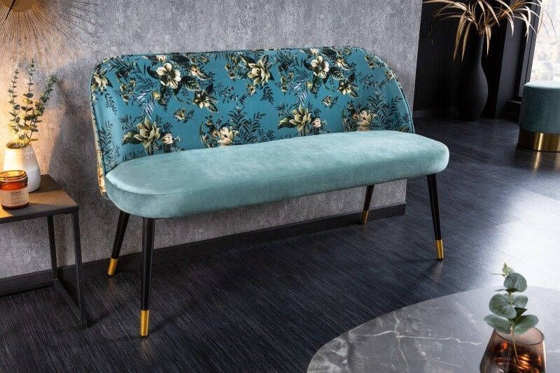 Invicta Interior Design bank PRET-A-PORTER turquoise fluwelen bloemmotief en gouden voetdoppen 41706