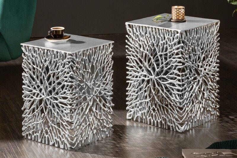 Invicta Interior Filigraan bijzettafel set van 2 ABSTRACT LEAF 45cm zilver handgemaakt 40612