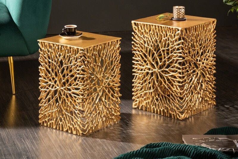 Invicta Interior Filigraan bijzettafel set van 2 ABSTRACT LEAF 45cm goud handgemaakt 40613