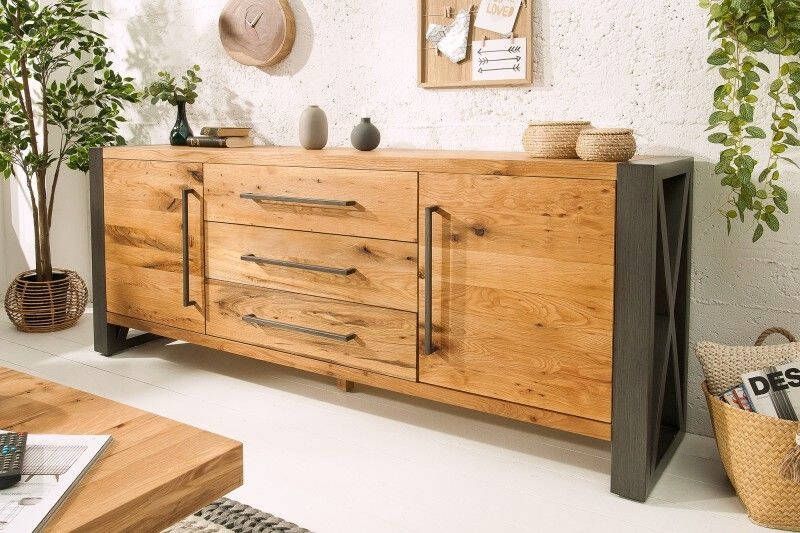 Invicta Interior Massief dressoir THOR 200cm wilde eik geolied in industrieel design 38809