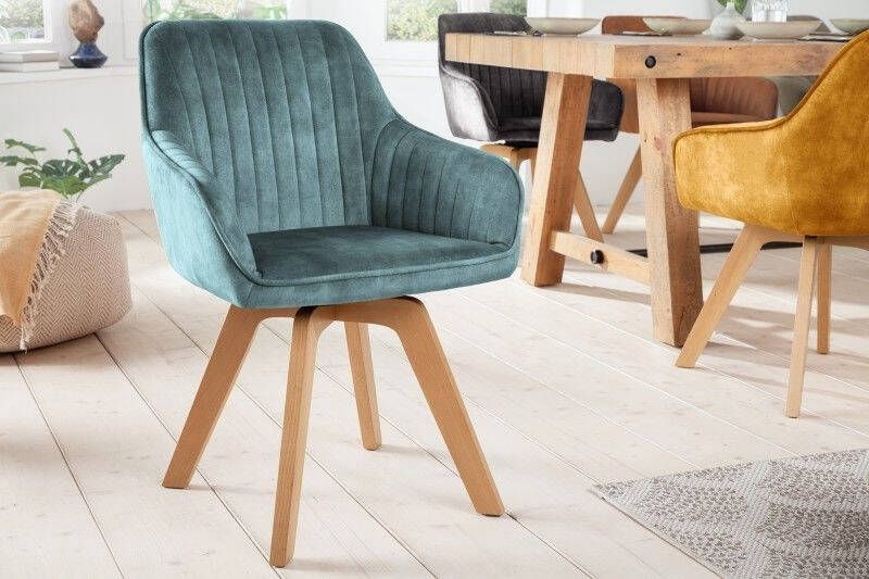 Invicta Interior Draaibare design stoel LIVORNO petrol fluweel beukenhouten poten met armleuningen 41312