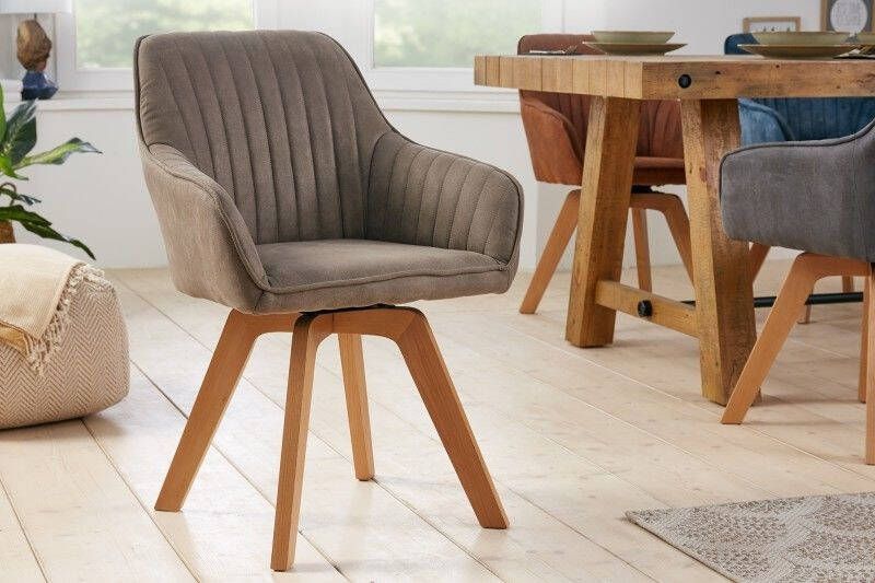 Invicta Interior Draaibare design stoel LIVORNO vintage taupe beukenhouten poten met armleuningen 41314