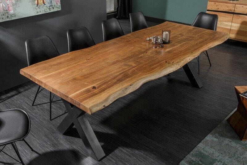 Invicta Interior Massief houten eettafel MAMMUT NATURE 240cm acaciaboom rand X-frame 6cm tafelblad 38350