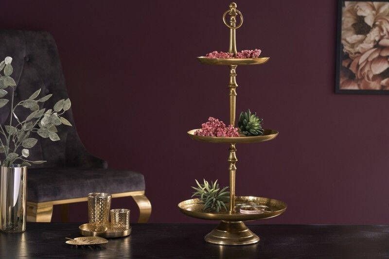 Invicta Interior Design taartplateau ORIENT 65cm goud in wild hammer finish met drie niveaus 41537