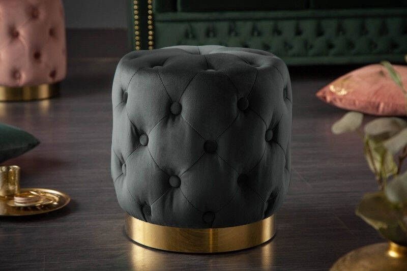 Invicta Interior Design kruk MODERN BAROK 40cm zwart goud fluweel Chesterfield 40732