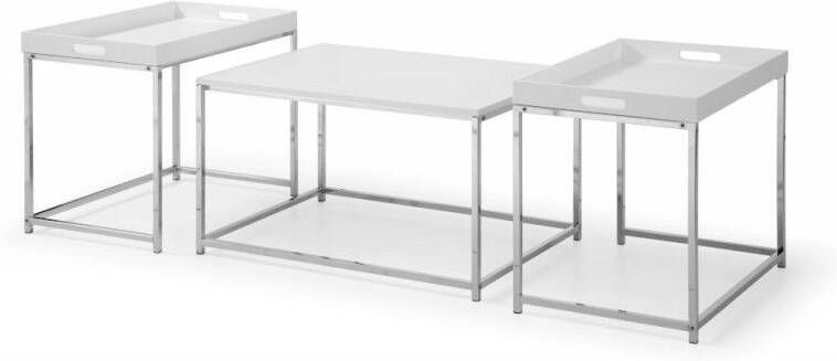Invicta Interior Moderne salontafelset van 3 ELEMENTS 75cm wit chroom uitneembaar blad 41355