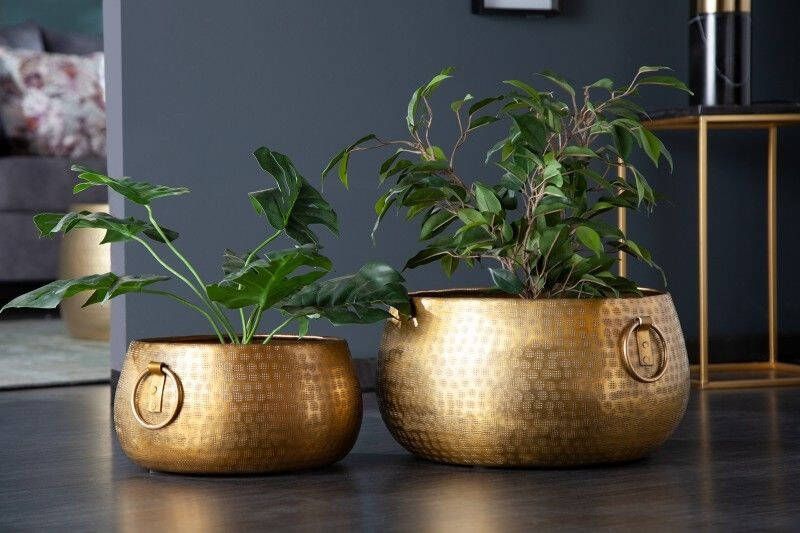 Invicta Interior Handgemaakte schalenset van 2 ORIENT gouden bloempotten in gehamerd ontwerp 40910