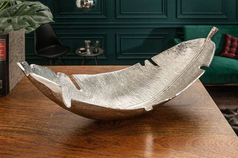 Invicta Interior Design decoratieve kom SILVER LEAF 62cm bladzilver design metaal handgemaakt 41601