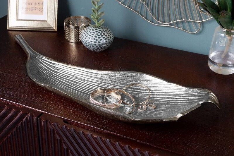 Invicta Interior Handgemaakte decoratieve kom ABSTRACT BLAD 65cm zilver aluminium 41270