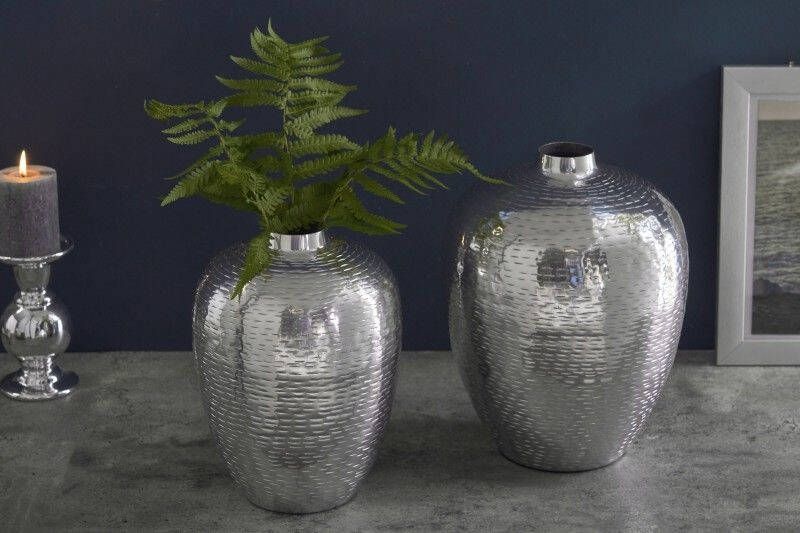 Invicta Interior Elegante vazen set van 2 ORIENTAAL 32 cm zilver in rijsthamerontwerp 41531