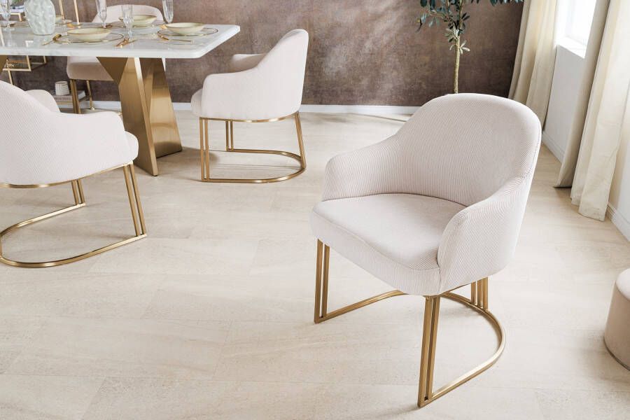 Invicta Interior Armleuningen Stoel EXTRAVAGANCIA beige corduroy metaal geborsteld champagne goud 46201