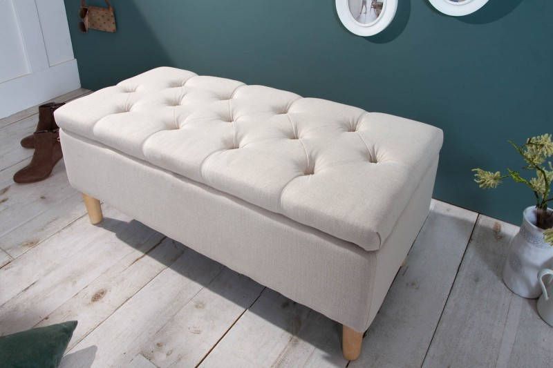 Invicta Interior Chesterfield borstbank CASTLE 100cm beige bank landelijke stijl met opbergruimte 40408