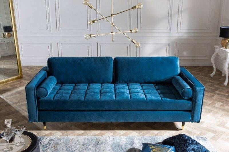 Invicta Interior Design 3-zits loungebank COSY VELVET 220cm petroleumblauw fluwelen veerkern 39844