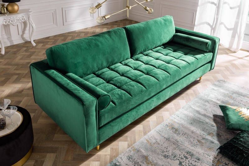 Invicta Interior Design 3-zits loungebank COSY VELVET 220cm smaragdgroen fluwelen veerkern 39845